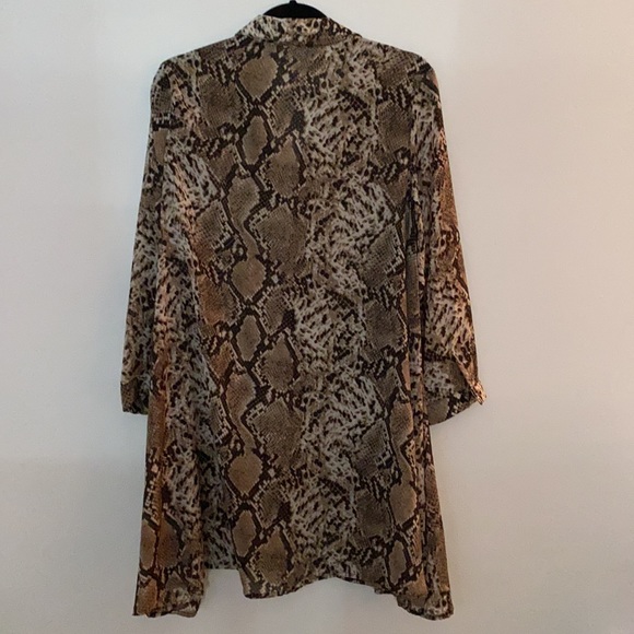 Snake Print Satin Button Down Long Sleeve Dress - Picture 4 of 4